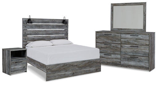 Baystorm Queen Panel Bed with Mirrored Dresser and Nightstand JR Furniture Store