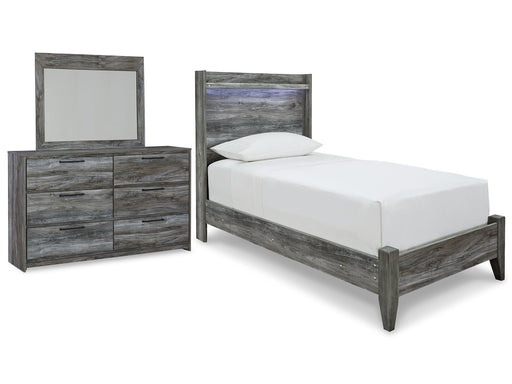 Baystorm Twin Panel Bed with Mirrored Dresser JR Furniture Store