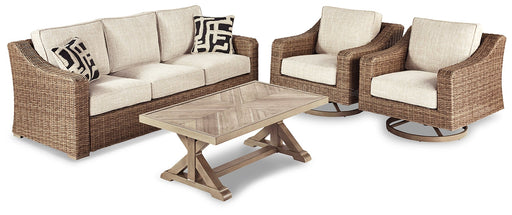 Beachcroft Outdoor Sofa and 2 Chairs with Coffee Table JR Furniture Store