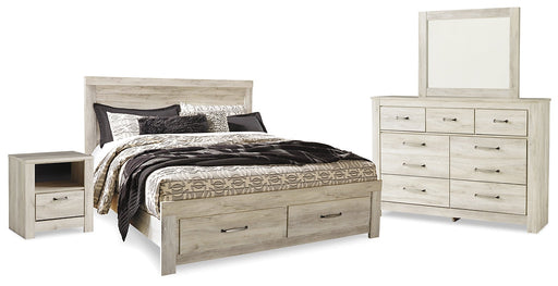 Bellaby King Platform Bed with 2 Storage Drawers with Mirrored Dresser and Nightstand JR Furniture Store