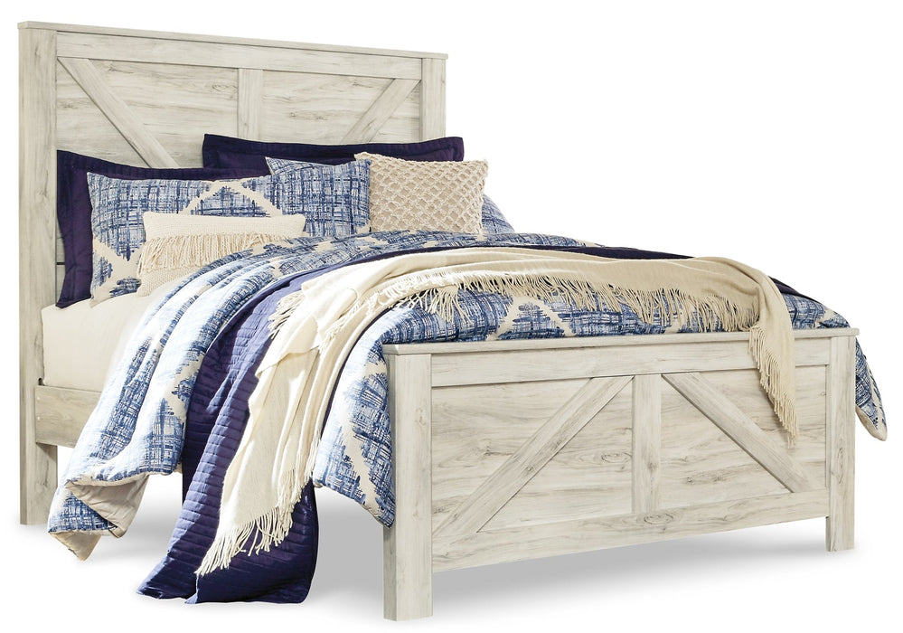 Bellaby Queen Crossbuck Panel Bed with Mirrored Dresser, Chest and Nightstand JR Furniture Store