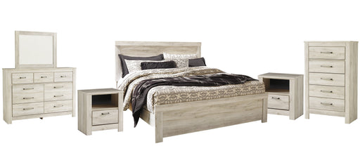 Bellaby Queen Panel Bed with Mirrored Dresser, Chest and 2 Nightstands JR Furniture Store