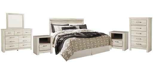 Bellaby Queen Panel Headboard with Mirrored Dresser, Chest and 2 Nightstands JR Furniture Store