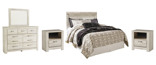 Bellaby Queen Panel Headboard with Mirrored Dresser and 2 Nightstands JR Furniture Store