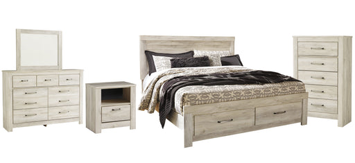 Bellaby Queen Platform Bed with 2 Storage Drawers with Mirrored Dresser, Chest and Nightstand JR Furniture Store