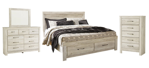 Bellaby Queen Platform Bed with 2 Storage Drawers with Mirrored Dresser and Chest JR Furniture Store