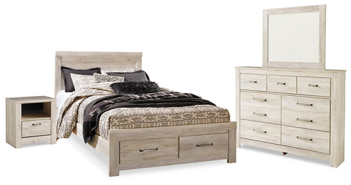 Bellaby Queen Platform Bed with 2 Storage Drawers with Mirrored Dresser and Nightstand JR Furniture Store