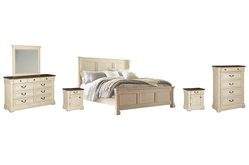 Bolanburg King Panel Bed with Mirrored Dresser, Chest and 2 Nightstands JR Furniture Store