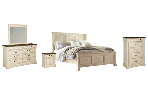 Bolanburg King Panel Bed with Mirrored Dresser, Chest and Nightstand JR Furniture Store