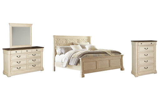 Bolanburg King Panel Bed with Mirrored Dresser and Chest JR Furniture Store