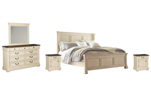 Bolanburg Queen Panel Bed with Mirrored Dresser and 2 Nightstands JR Furniture Store