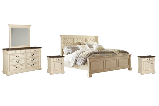 Bolanburg Queen Panel Bed with Mirrored Dresser and 2 Nightstands JR Furniture Store