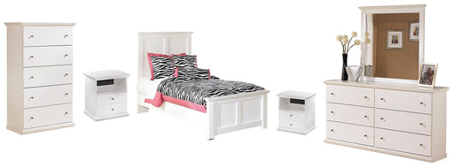 Bostwick Shoals Twin Panel Bed with Mirrored Dresser, Chest and Nightstand JR Furniture Store