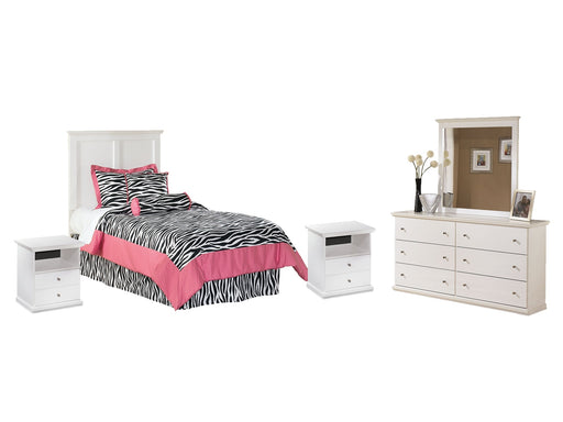 Bostwick Shoals Twin Panel Headboard with Mirrored Dresser and 2 Nightstands JR Furniture Store