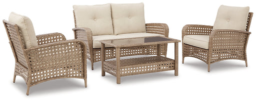 Braylee Outdoor Loveseat and 2 Chairs with Coffee Table JR Furniture Store