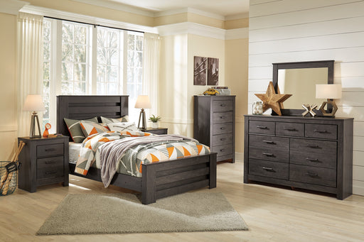 Brinxton Full Panel Bed with Mirrored Dresser, Chest and 2 Nightstands JR Furniture Store