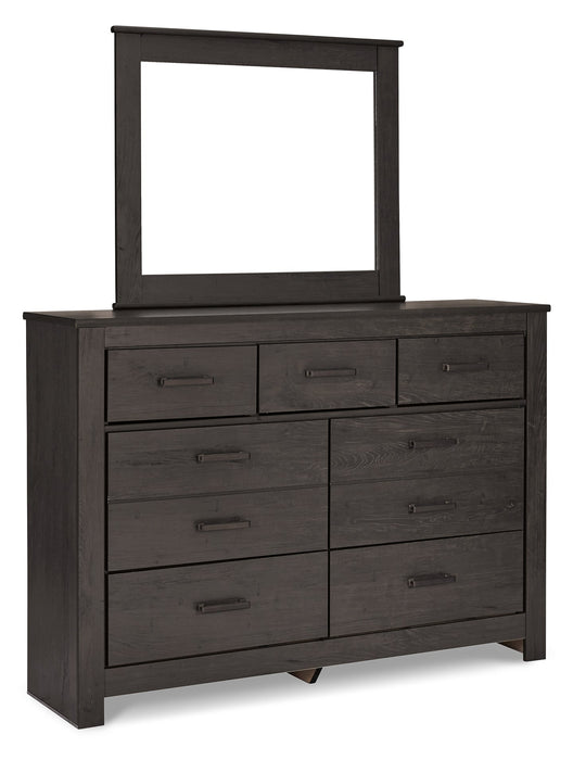 Brinxton King/California King Panel Headboard with Mirrored Dresser and 2 Nightstands JR Furniture Store