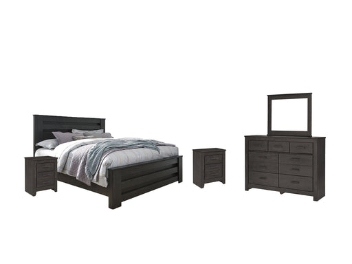Brinxton King Panel Bed with Mirrored Dresser and 2 Nightstands JR Furniture Store