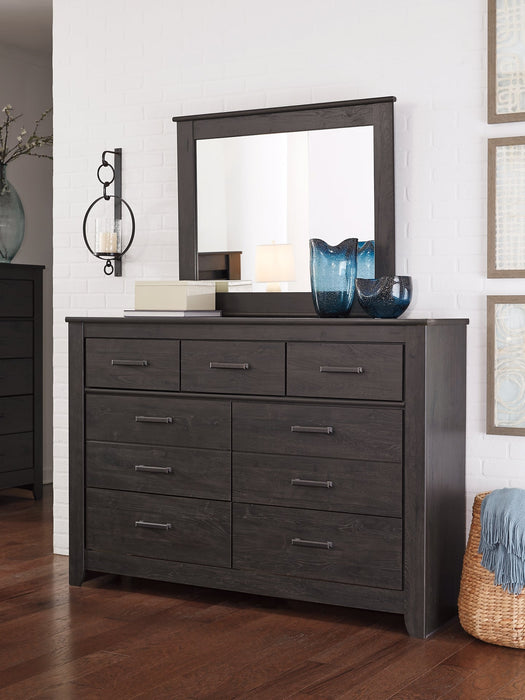 Brinxton King Panel Bed with Mirrored Dresser and 2 Nightstands JR Furniture Store