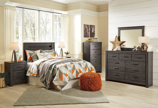Brinxton Queen/Full Panel Headboard with Mirrored Dresser, Chest and 2 Nightstands JR Furniture Store