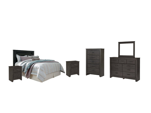 Brinxton Queen/Full Panel Headboard with Mirrored Dresser, Chest and 2 Nightstands JR Furniture Store
