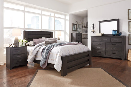 Brinxton Queen Panel Bed with Mirrored Dresser and 2 Nightstands JR Furniture Store