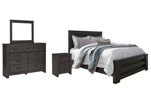 Brinxton Queen Panel Bed with Mirrored Dresser and Nightstand JR Furniture Store
