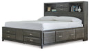 Caitbrook Queen Storage Bed with 8 Storage Drawers with Mirrored Dresser, Chest and 2 Nightstands JR Furniture Store