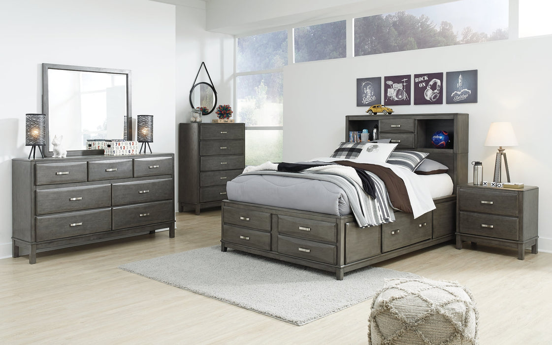 Caitbrook Queen Storage Bed with 8 Storage Drawers with Mirrored Dresser and Chest JR Furniture Store