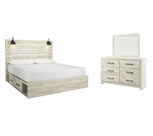 Cambeck Full Panel Bed with 4 Storage Drawers with Mirrored Dresser JR Furniture Store