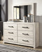 Cambeck King/California King Upholstered Panel Headboard with Mirrored Dresser, Chest and Nightstand JR Furniture Store