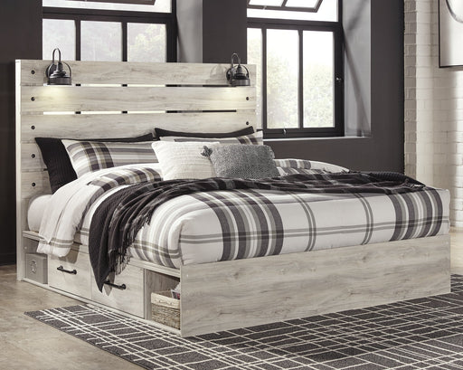 Cambeck King Panel Bed with 2 Storage Drawers with Mirrored Dresser, Chest and Nightstand JR Furniture Store