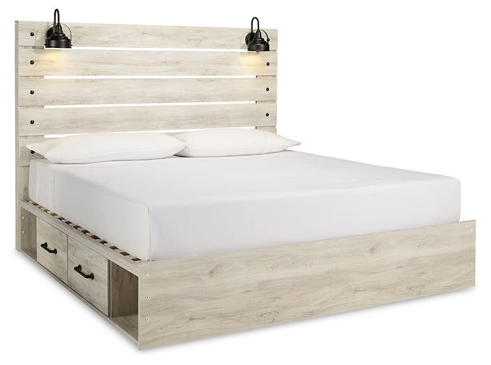 Cambeck King Panel Bed with 2 Storage Drawers with Mirrored Dresser, Chest and Nightstand JR Furniture Store