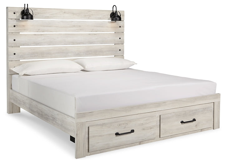 Cambeck King Panel Bed with 2 Storage Drawers with Mirrored Dresser JR Furniture Store