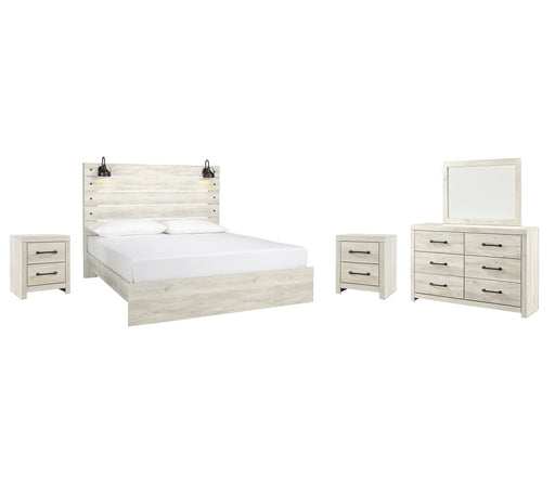 Cambeck King Panel Bed with Mirrored Dresser and 2 Nightstands JR Furniture Store