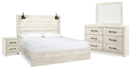 Cambeck King Panel Bed with Mirrored Dresser and Nightstand JR Furniture Store