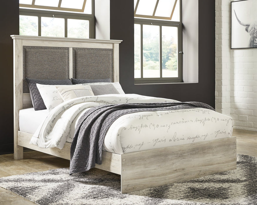 Cambeck King Upholstered Panel Bed with Mirrored Dresser and 2 Nightstands JR Furniture Store