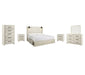 Cambeck Queen Panel Bed with 2 Storage Drawers with Mirrored Dresser, Chest and 2 Nightstands JR Furniture Store