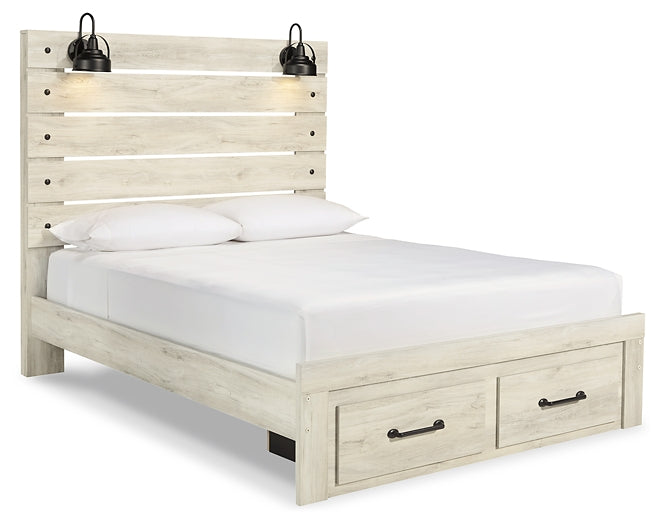 Cambeck Queen Panel Bed with 2 Storage Drawers with Mirrored Dresser and Chest JR Furniture Store