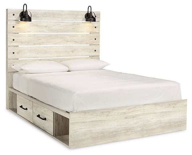 Cambeck Queen Panel Bed with 4 Storage Drawers with Mirrored Dresser JR Furniture Store