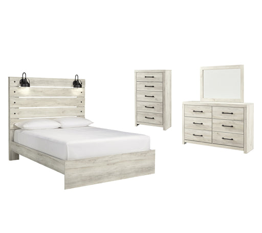 Cambeck Queen Panel Bed with Mirrored Dresser and Chest JR Furniture Store