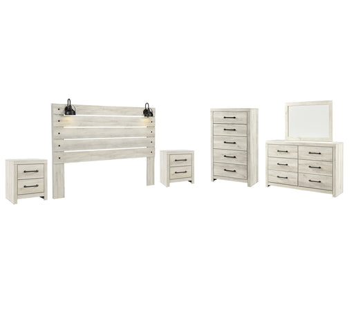 Cambeck Queen Panel Headboard with Mirrored Dresser, Chest and 2 Nightstands JR Furniture Store