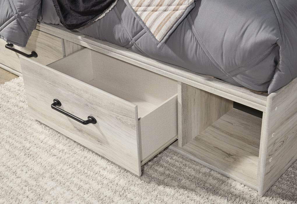 Cambeck Twin Panel Bed with 4 Storage Drawers with Mirrored Dresser, Chest and 2 Nightstands JR Furniture Store