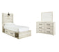 Cambeck Twin Panel Bed with 4 Storage Drawers with Mirrored Dresser JR Furniture Store