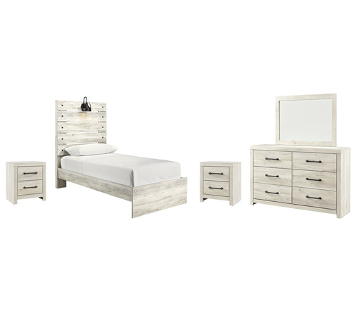 Cambeck Twin Panel Bed with Mirrored Dresser and 2 Nightstands JR Furniture Store