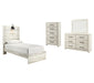 Cambeck Twin Panel Bed with Mirrored Dresser and Chest JR Furniture Store