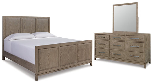 Chrestner King Panel Bed with Mirrored Dresser JR Furniture Store