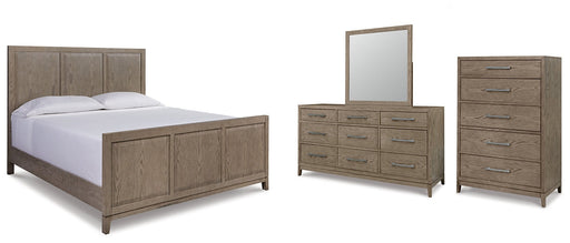Chrestner King Panel Bed with Mirrored Dresser and Chest JR Furniture Store