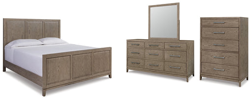Chrestner Queen Panel Bed with Mirrored Dresser and Chest JR Furniture Store