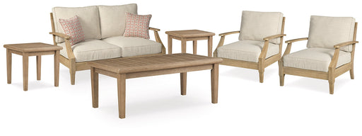 Clare View Outdoor Loveseat and 2 Lounge Chairs with Coffee Table and 2 End Tables JR Furniture Store